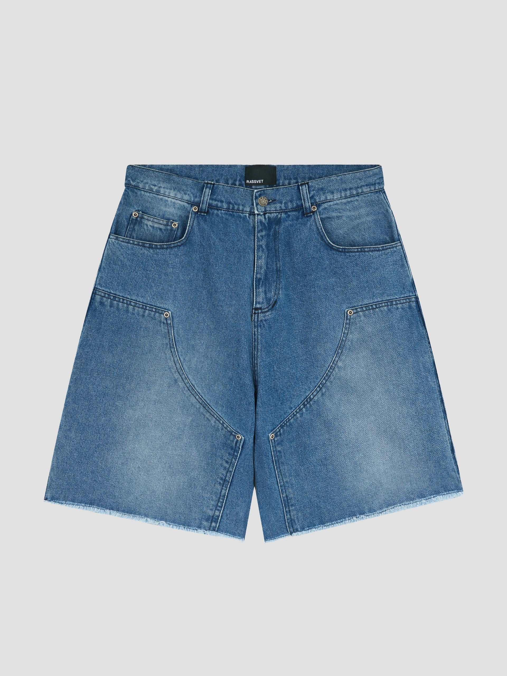 Men Sun Dyed Double Knee Baggy Denim Shorts Woven