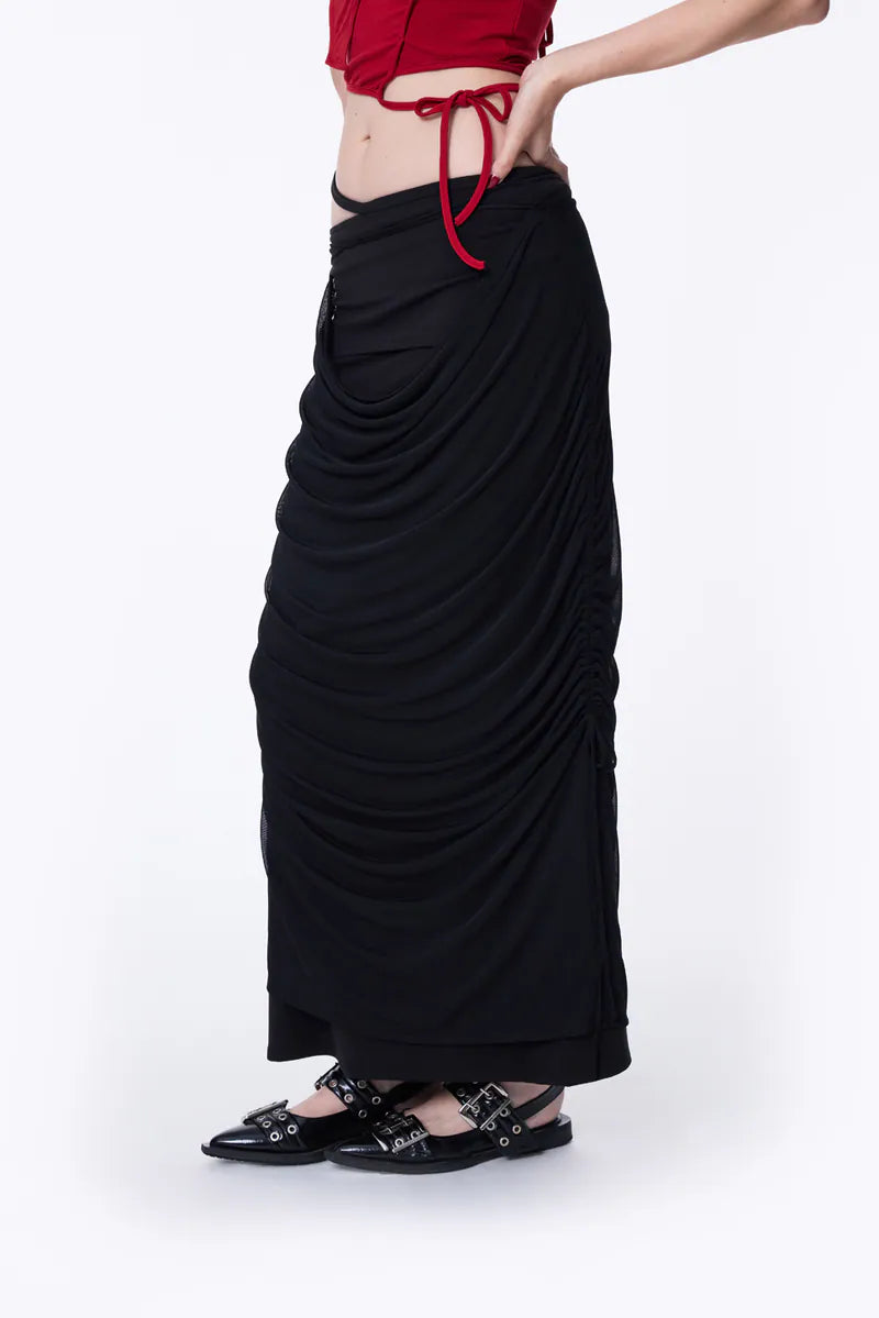 2-Way Detachable Draped Maxi Skirt