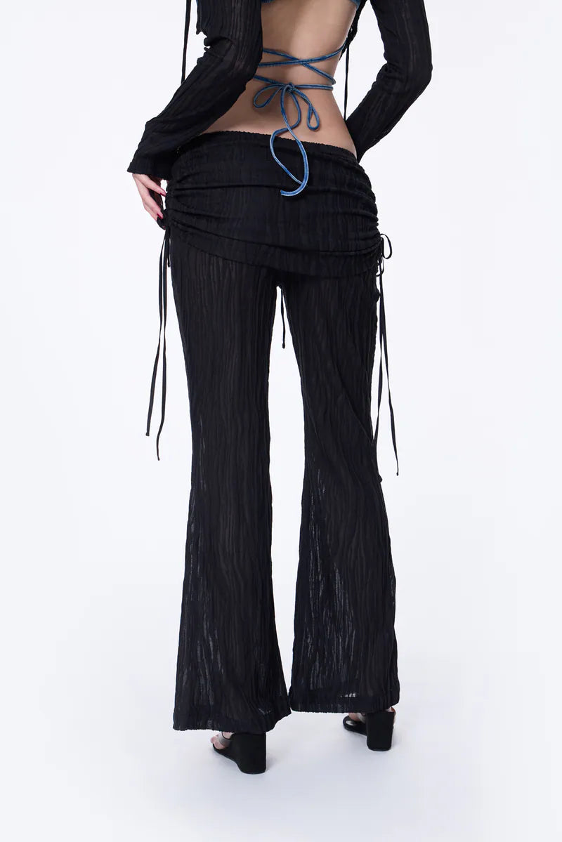Sheer Gathered Panel Flare Pants