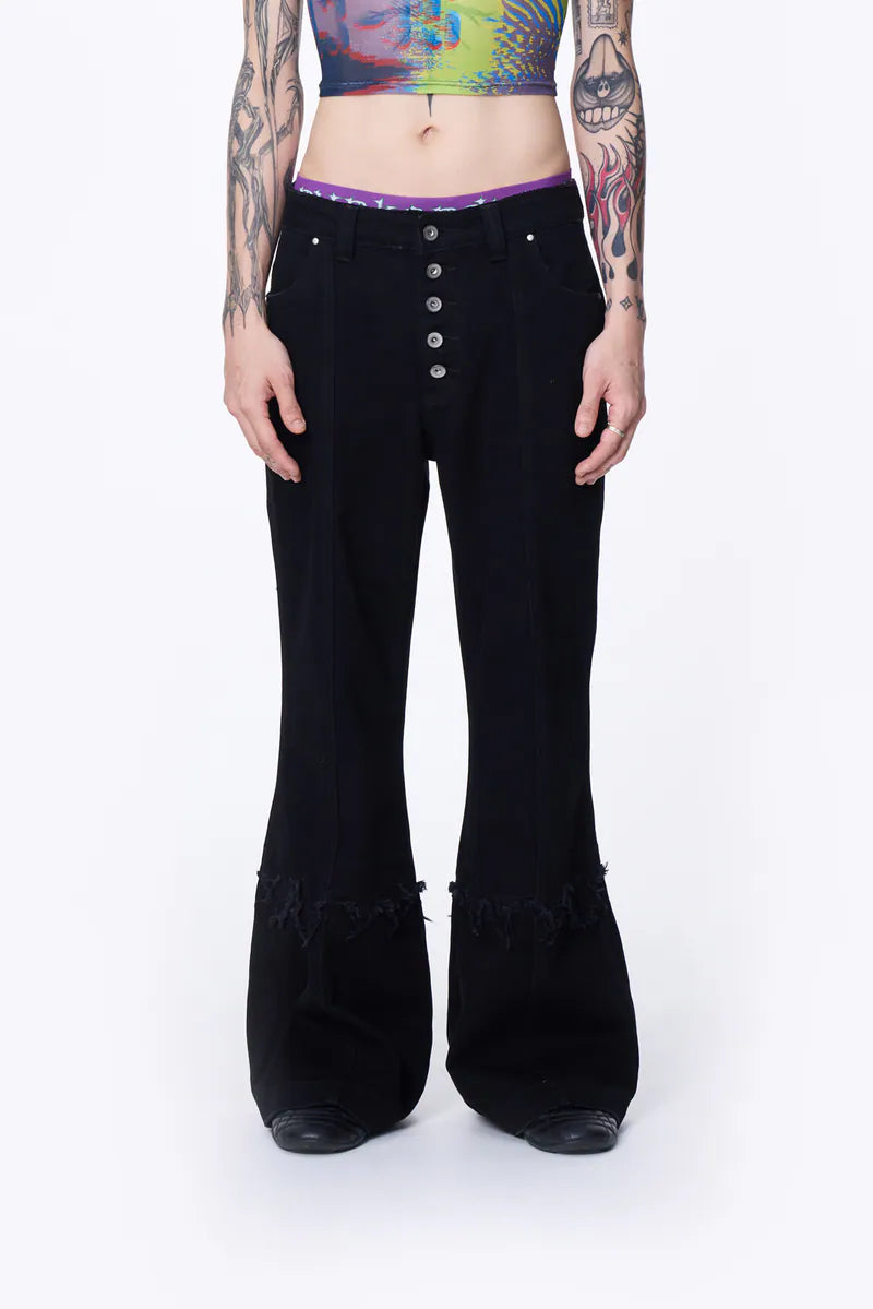 Small Flame Denim Flare Pants