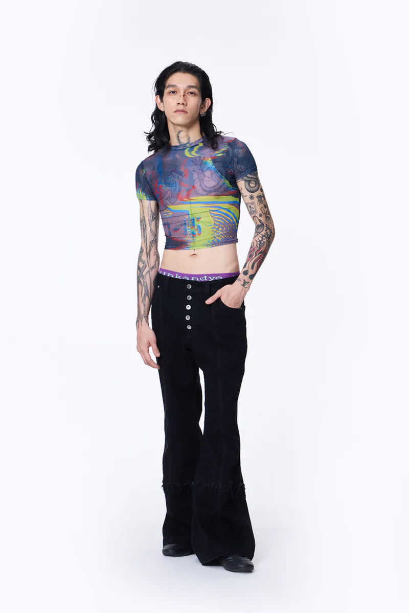 Small Flame Denim Flare Pants