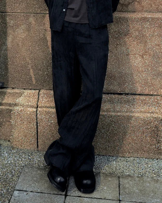 Frayed Drawstring Wide-Leg Trousers