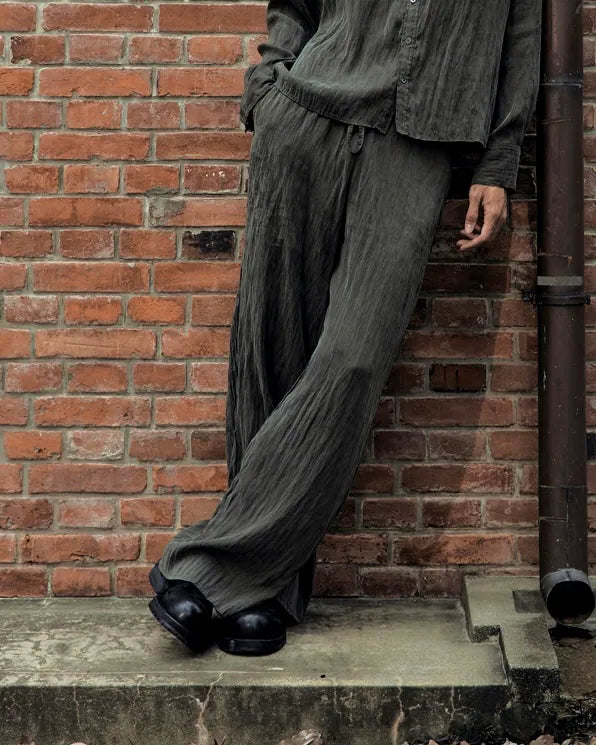Frayed Drawstring Wide-Leg Trousers