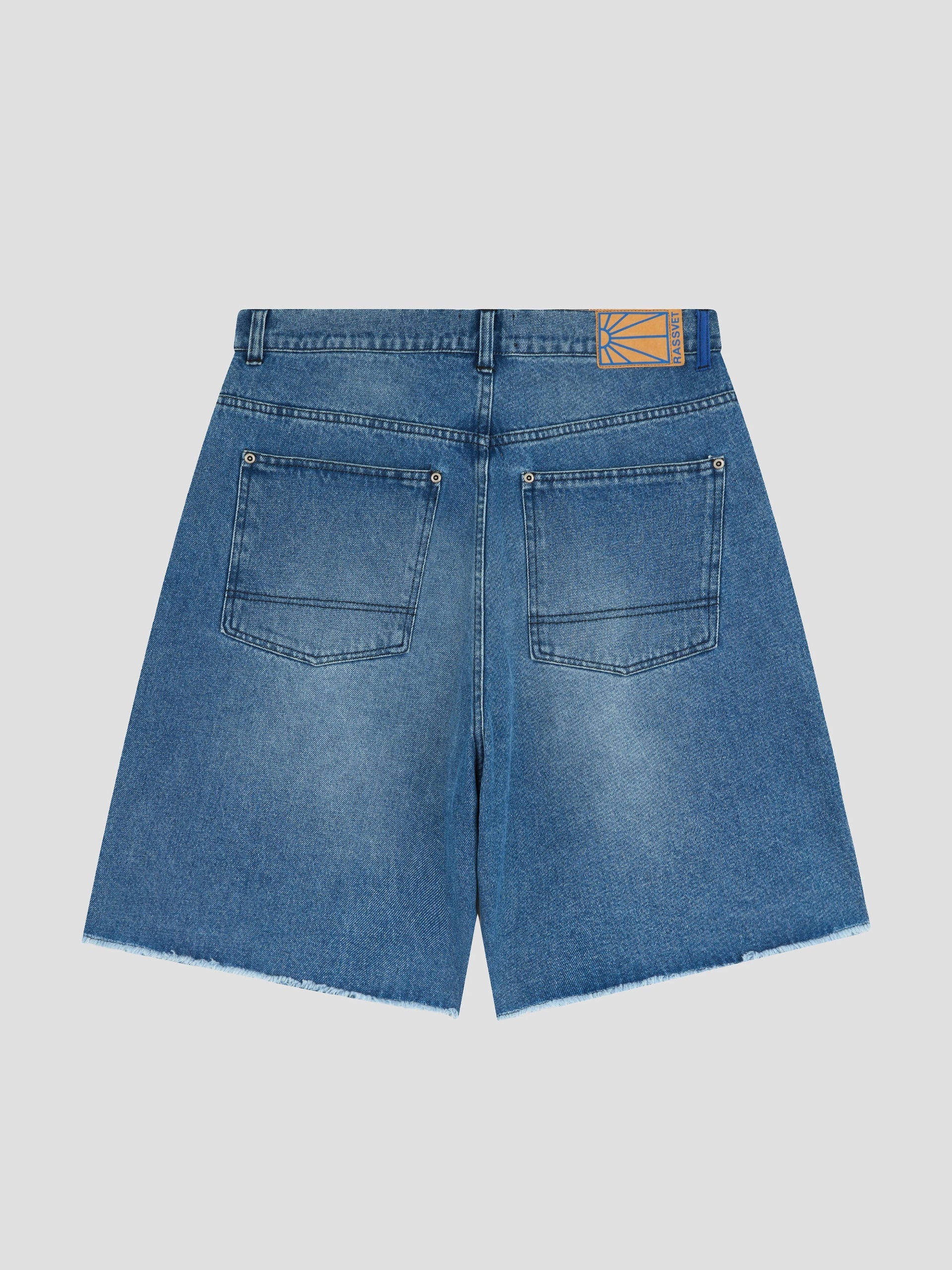 Men Sun Dyed Double Knee Baggy Denim Shorts Woven