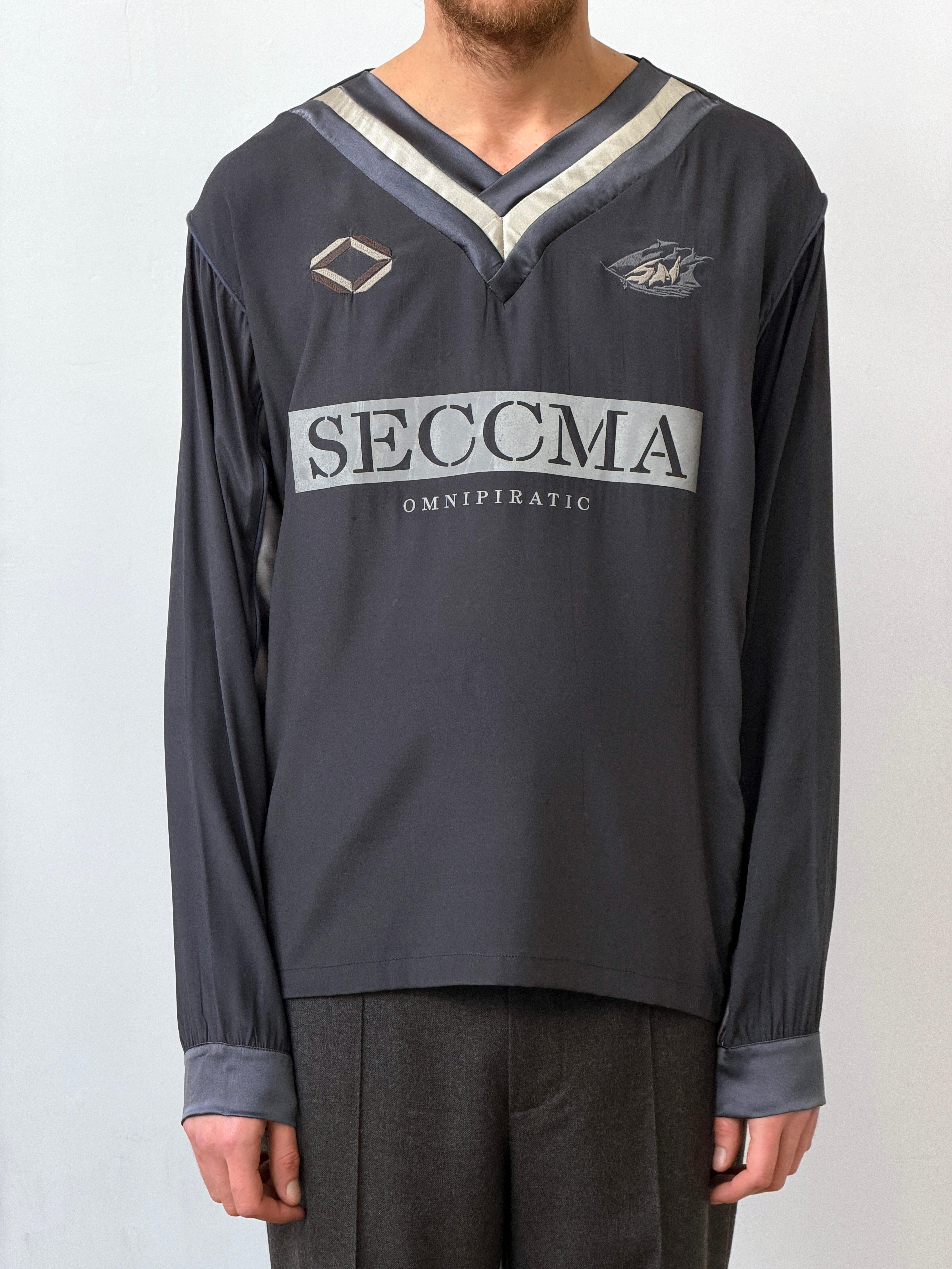 Dark Slate Dust Silk V-neck Football Top double V-neck Long Sleeve Top