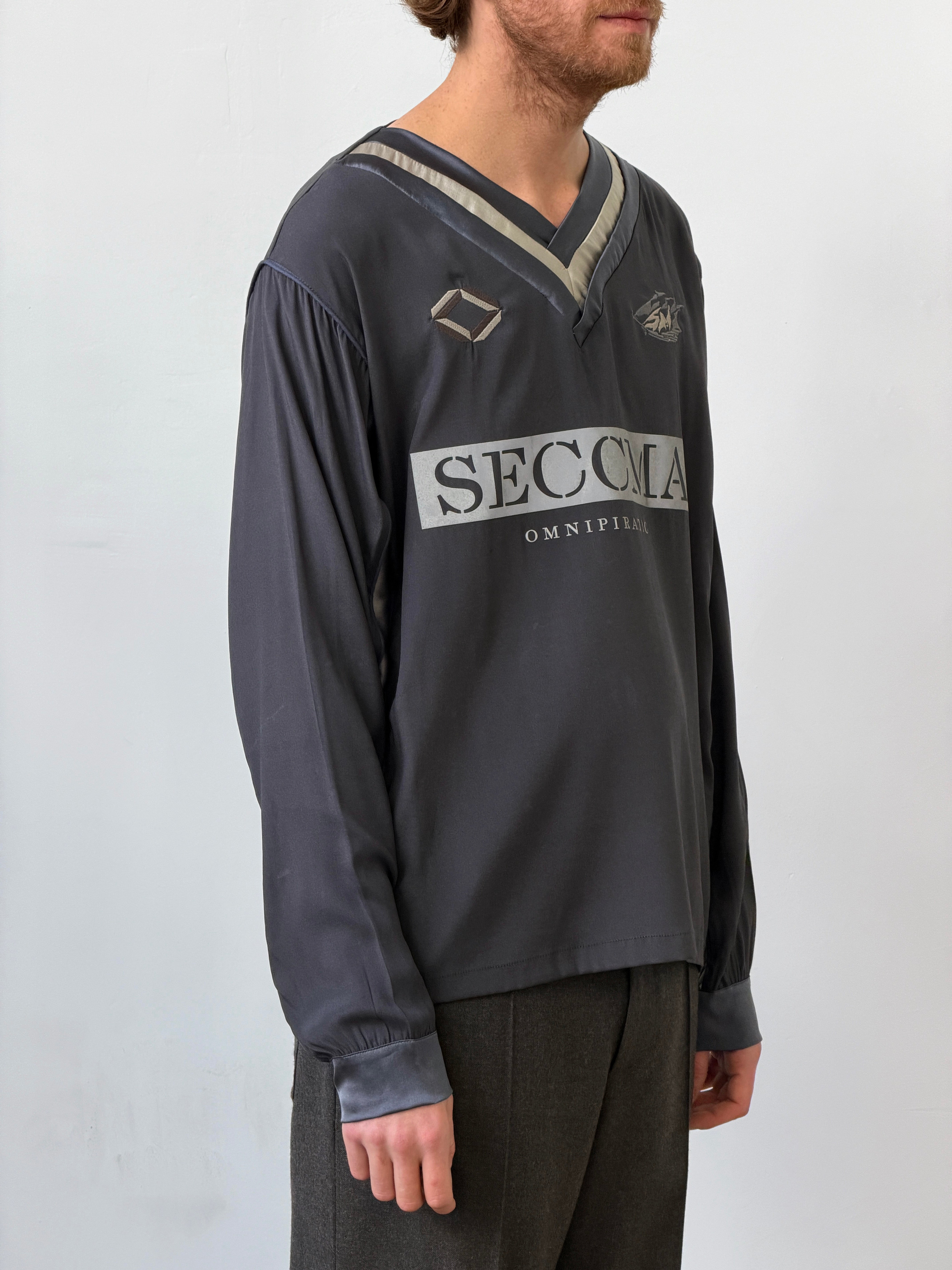 Dark Slate Dust Silk V-neck Football Top double V-neck Long Sleeve Top