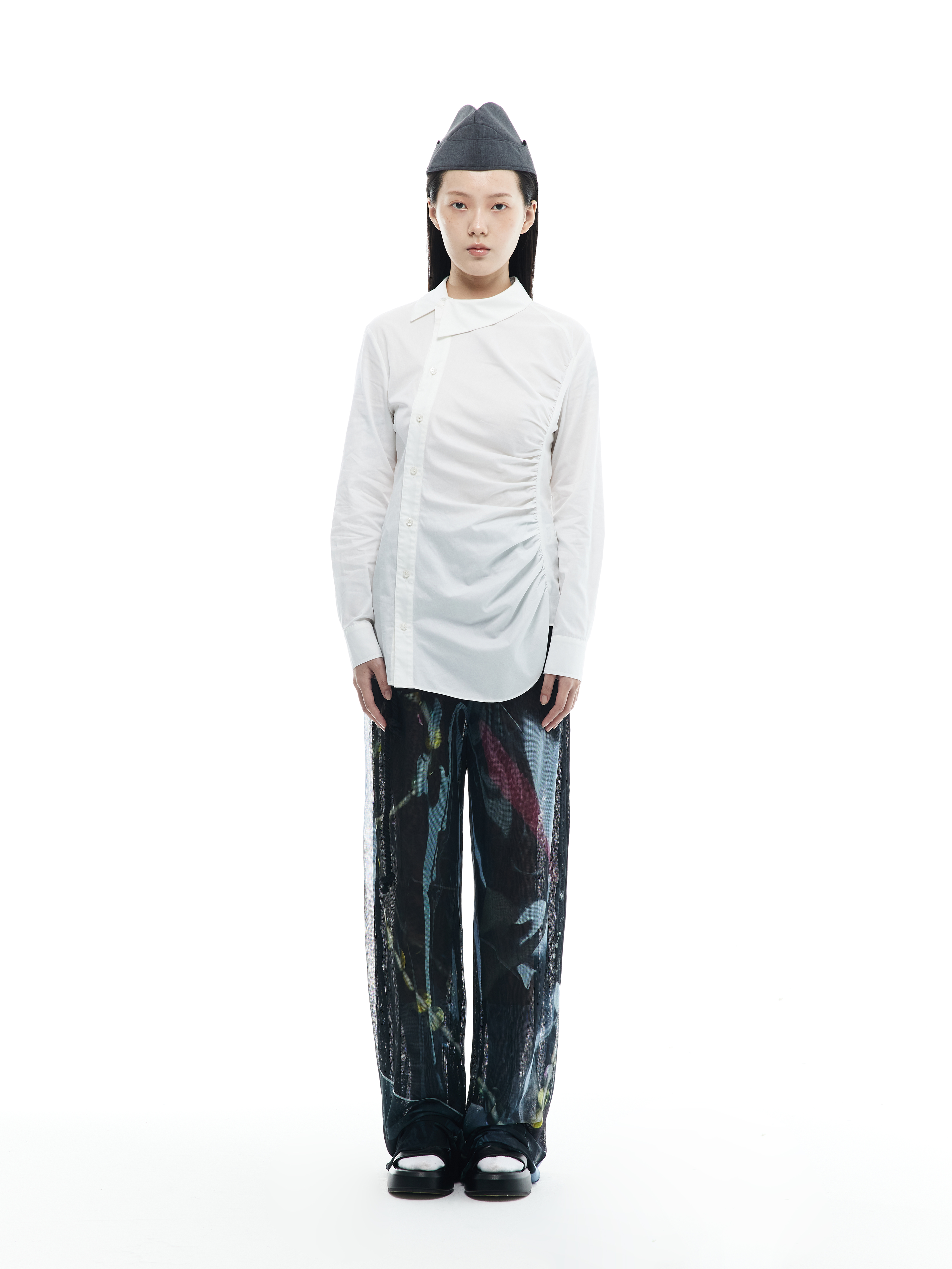 Asymmetrical Shirring Shirt