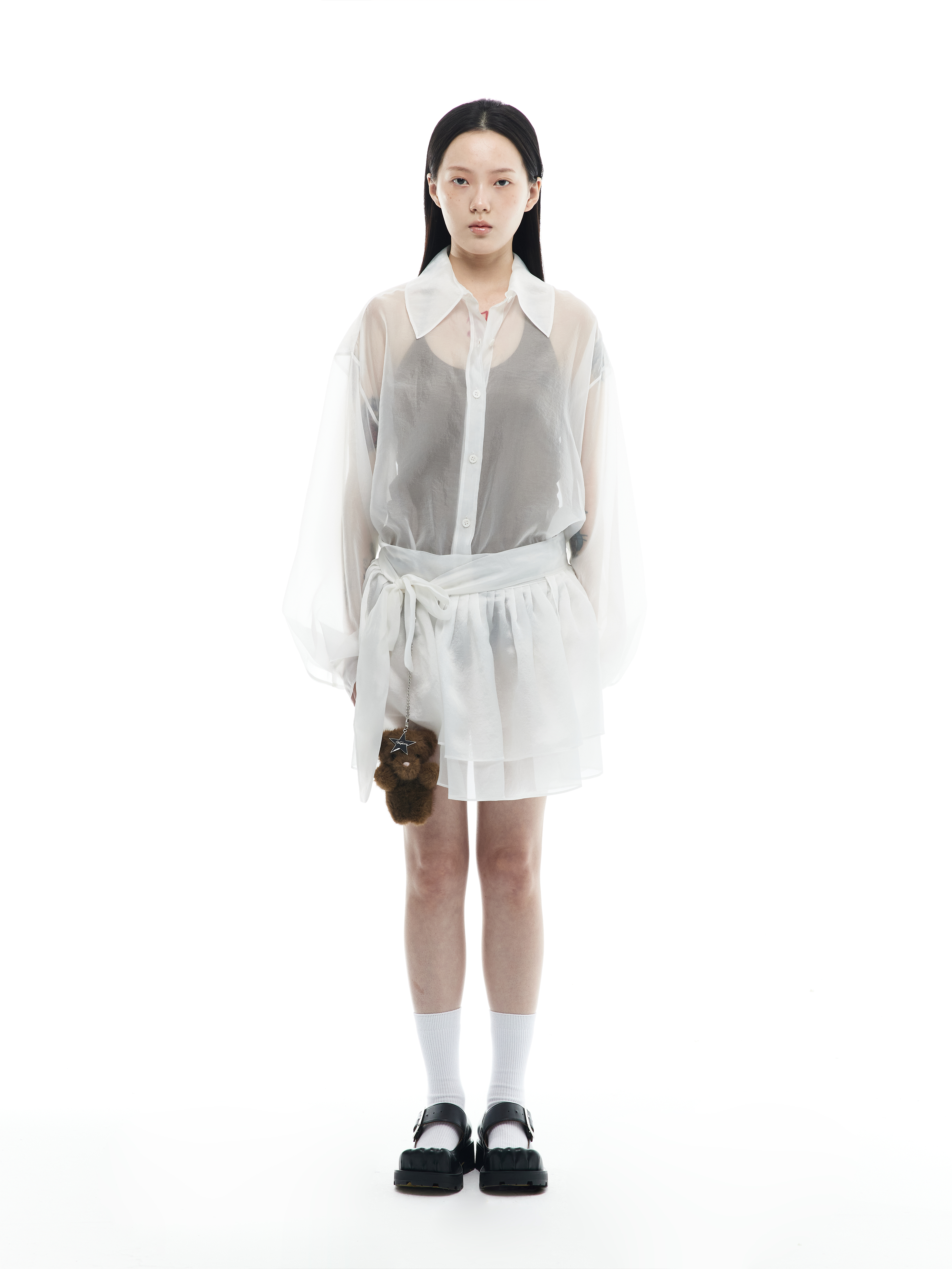 Organza Shirt With Pleated Wrap  Mini Skirt Set