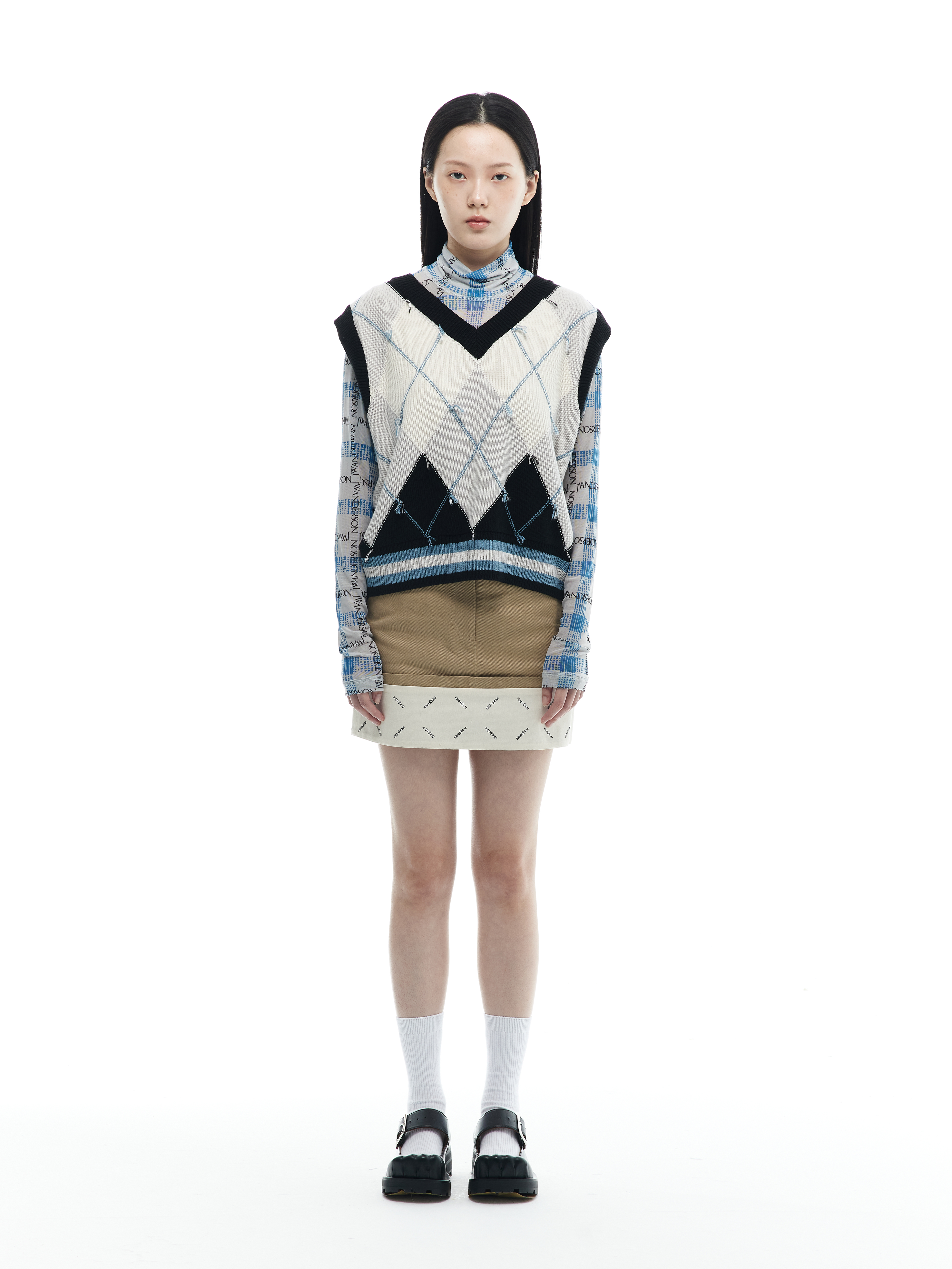 Bicolor Logo Printed Rolled Up Mini Skirt