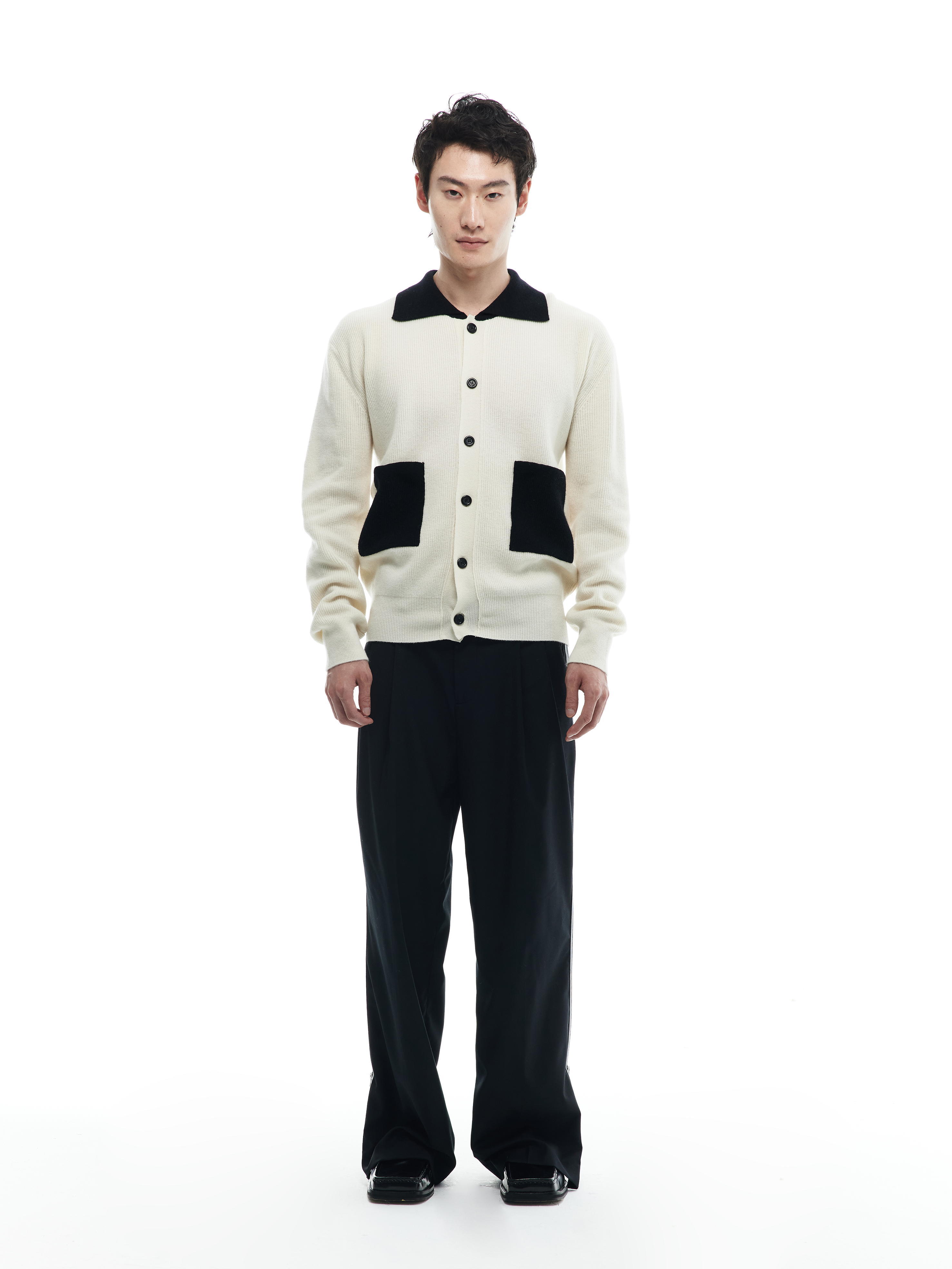 Bicolor Polo Cardigan