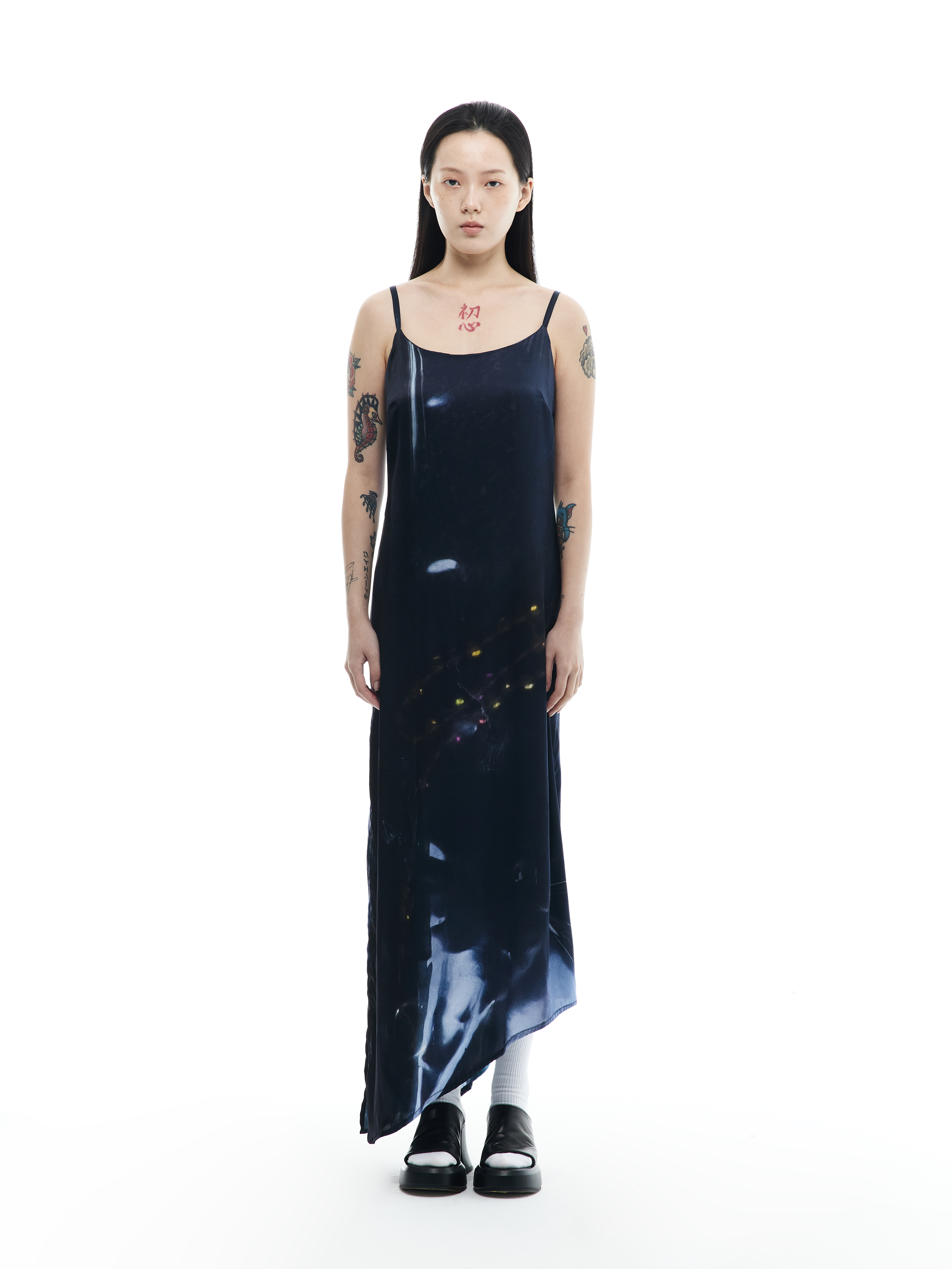 Black Shining Gem Silk Dress