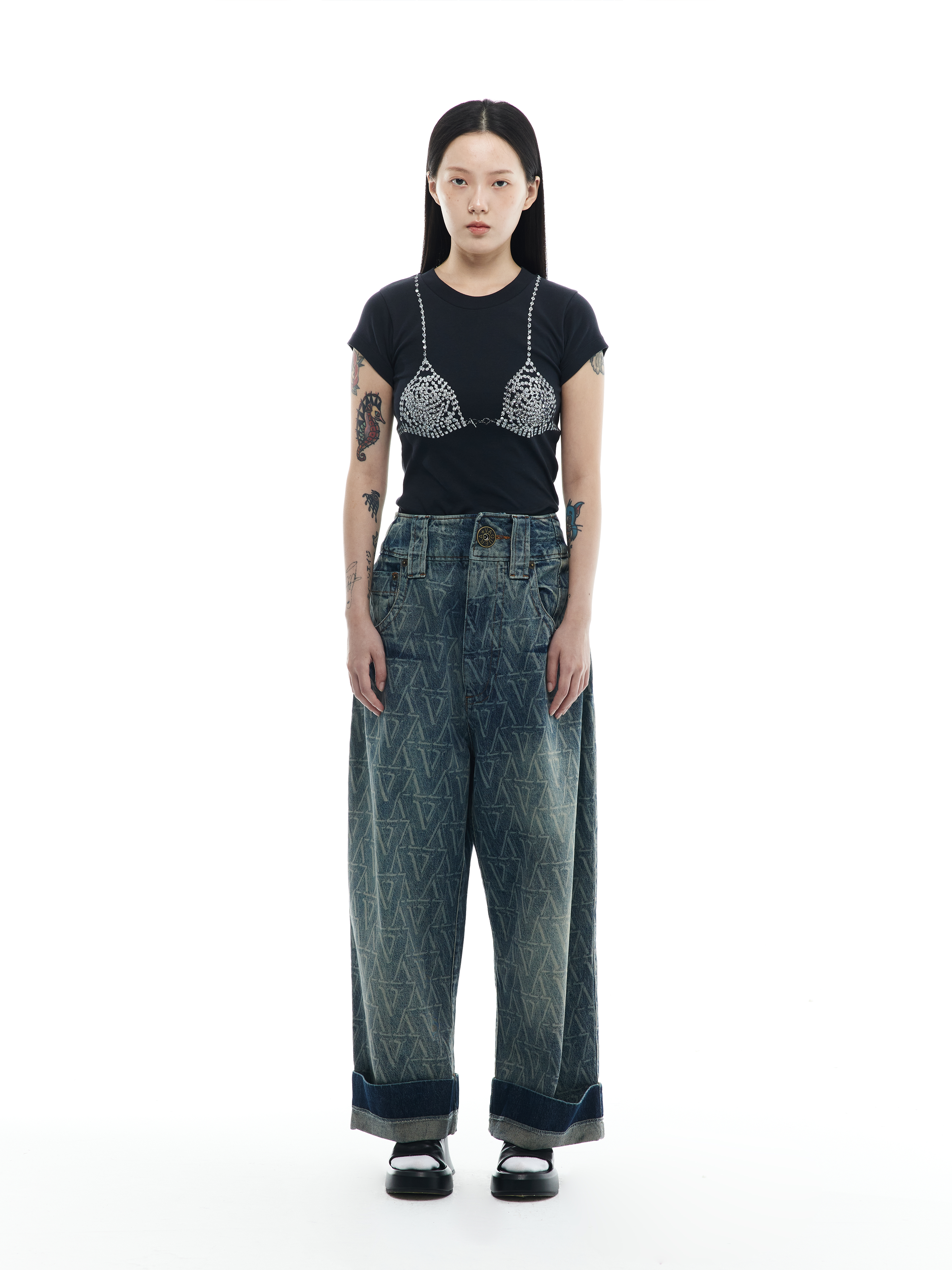 Women Diamante Bra T Shirt Knit