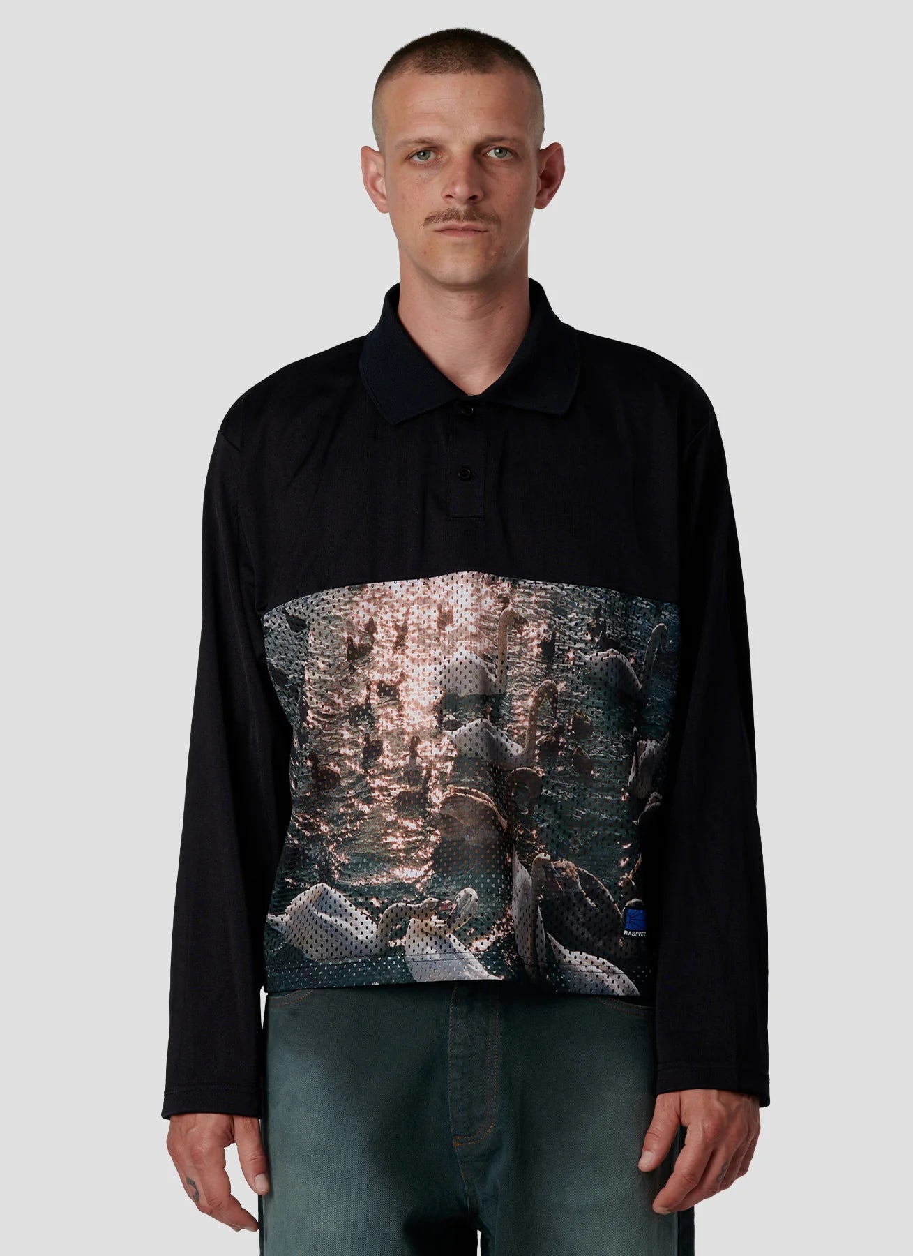 Men Swan Mesh Ls Polo Woven