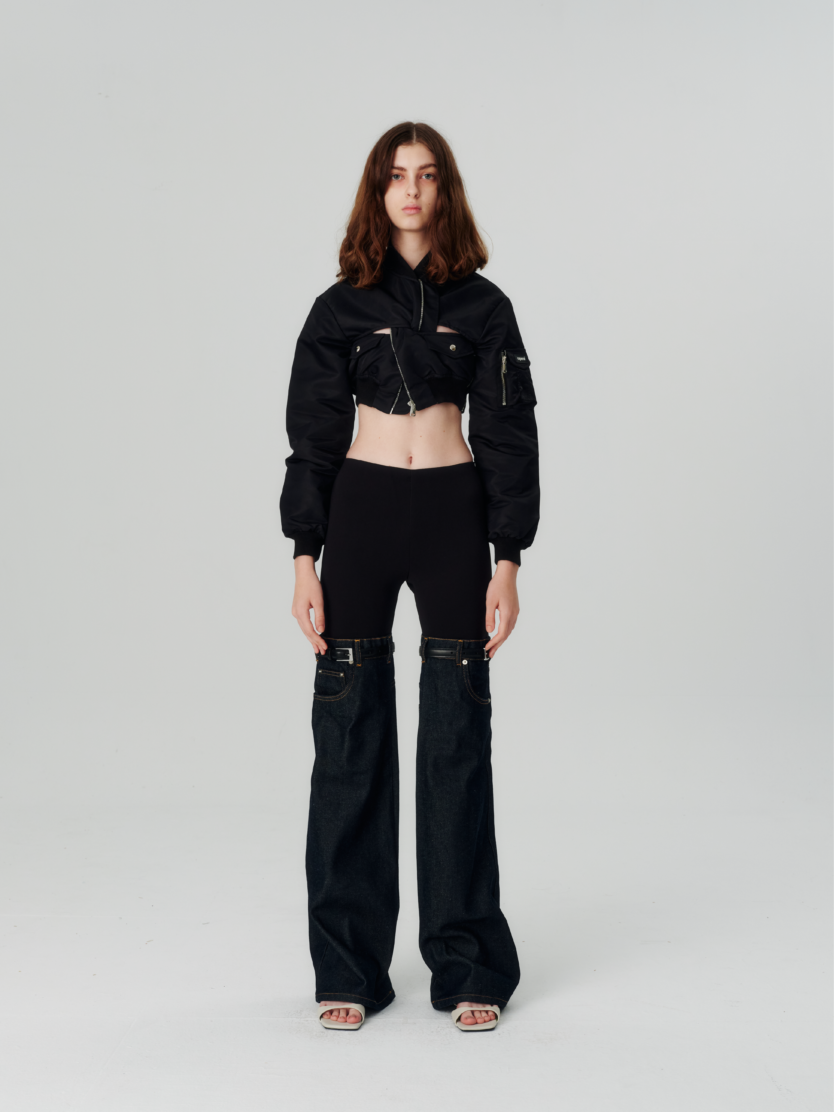 Hybrid denim flare trousers