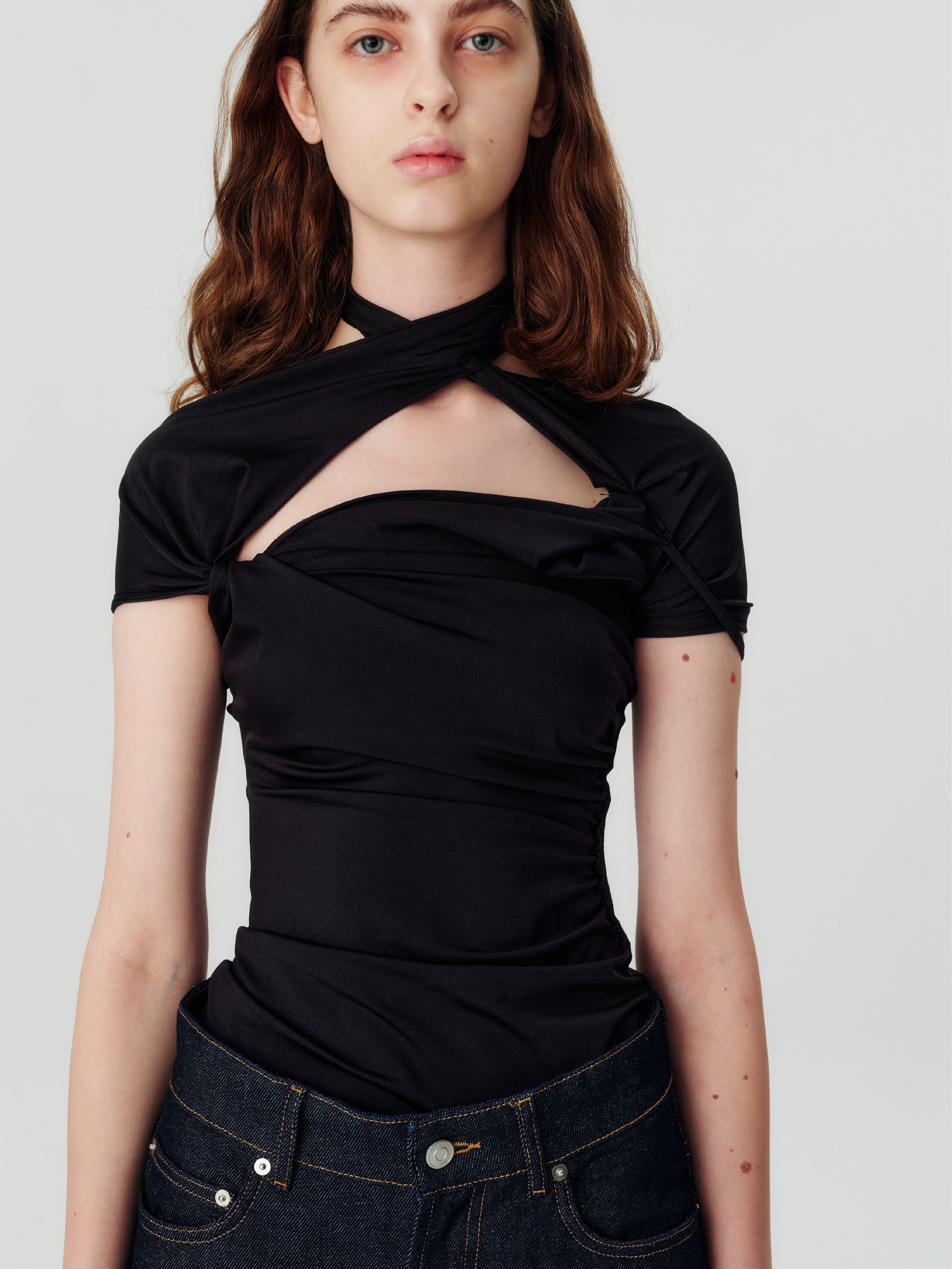 Asymmetric draped jersey top