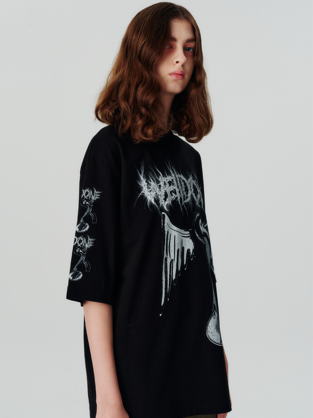 Black crack angel print T-shirt