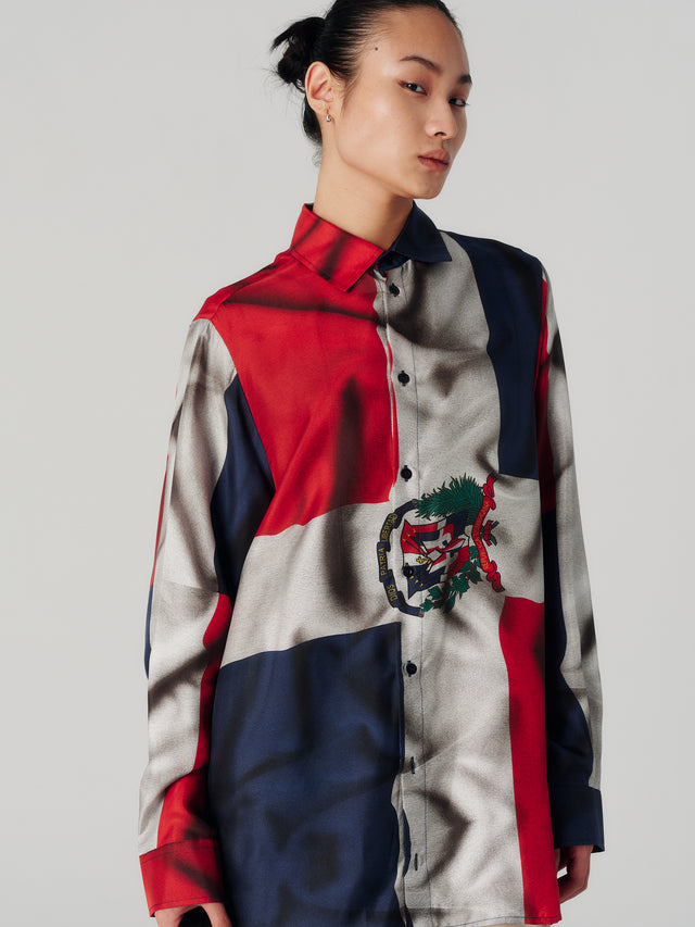 Classic shirt curacao flag print silk