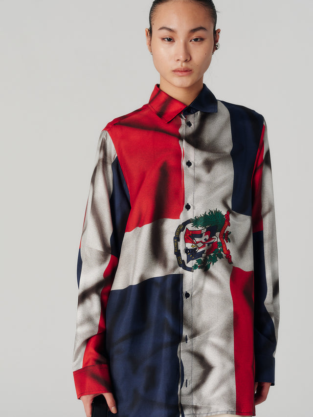 Classic Shirt Curacao Flag Print Silk