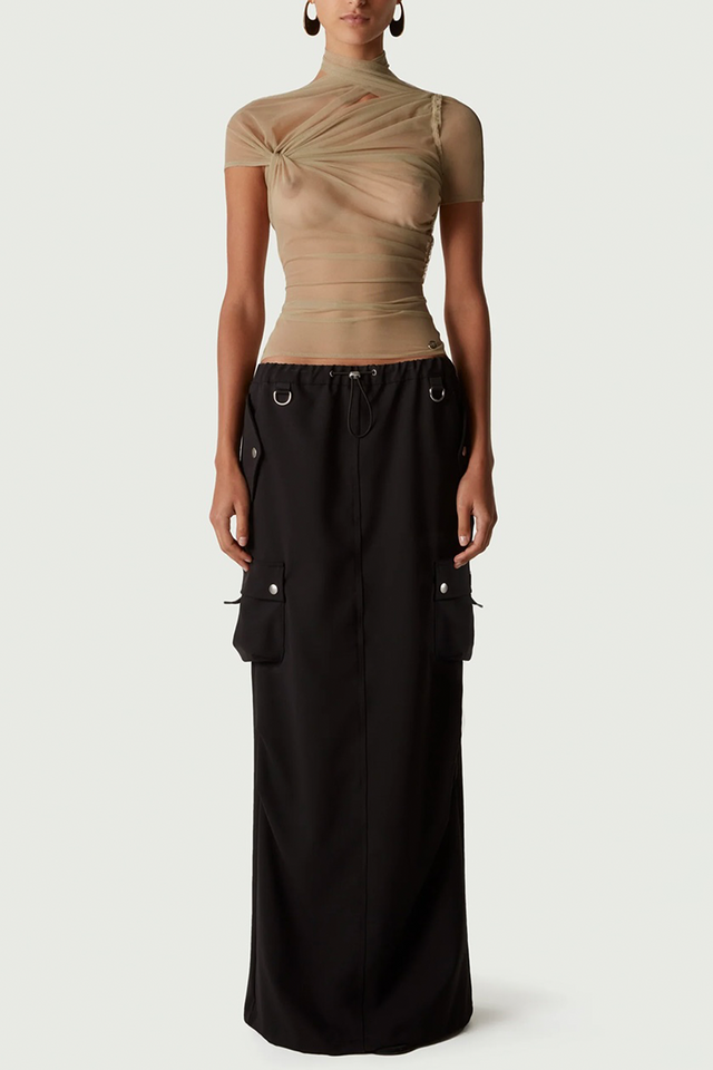 Tailored Cargo Maxi Skirt