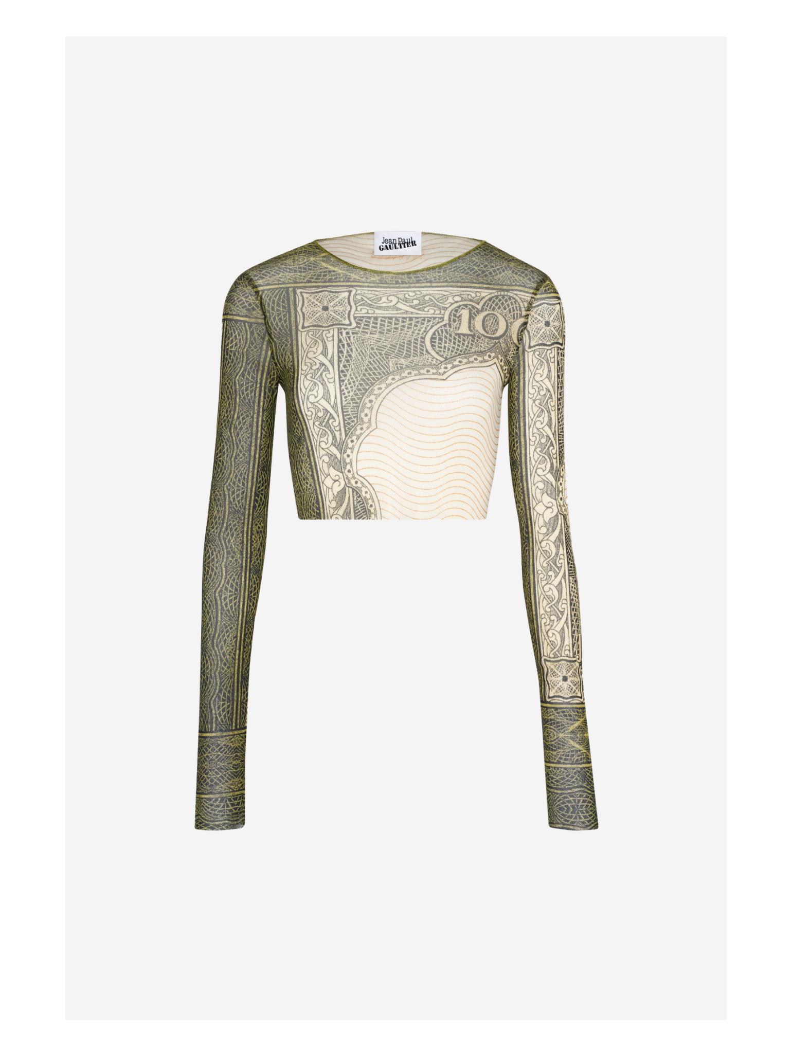 Crew Neck Long Sleeves Crop Top Printed "cartouche"