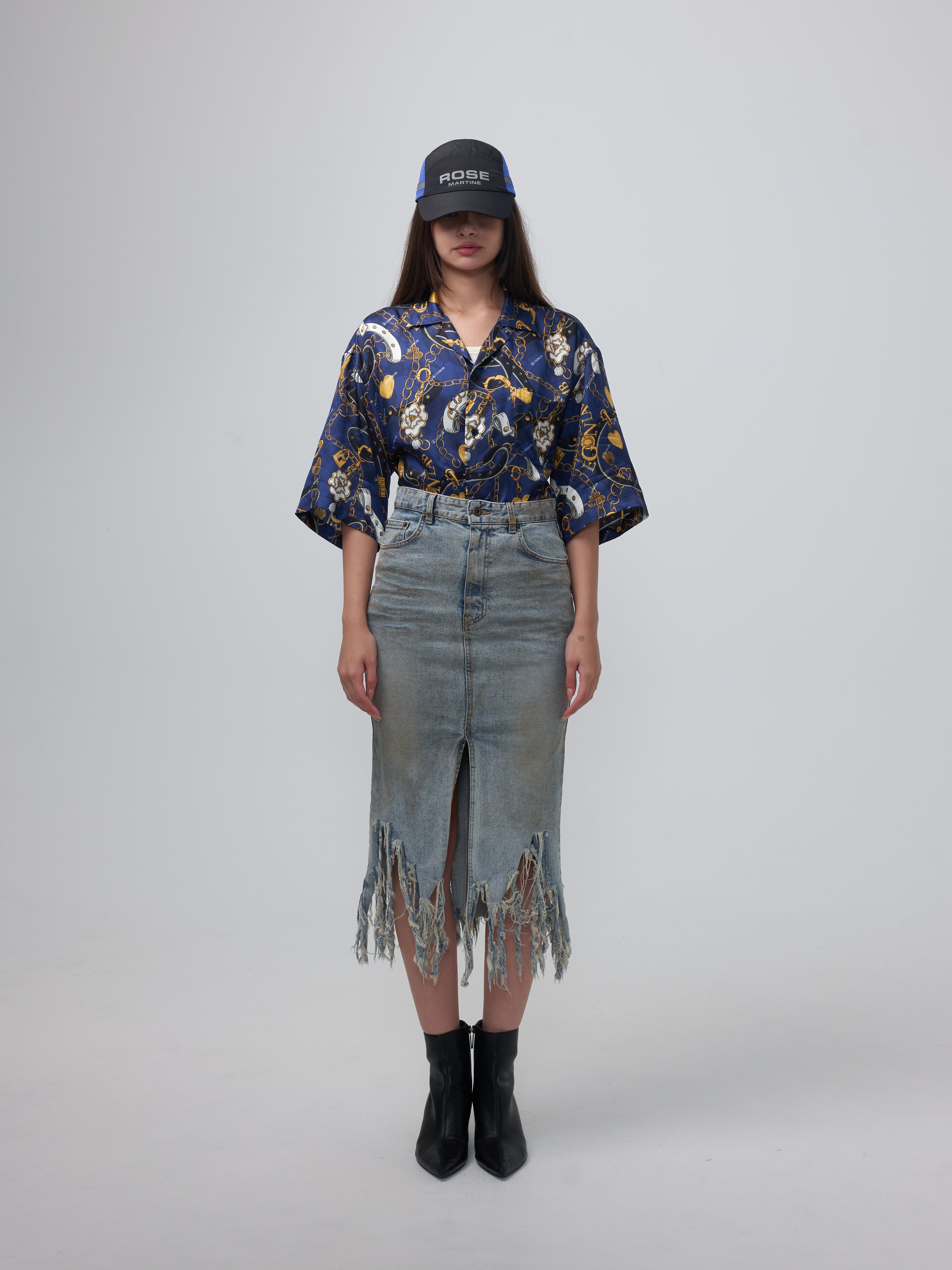 Sky Womens Extreme Distressed Long Denim Skirt