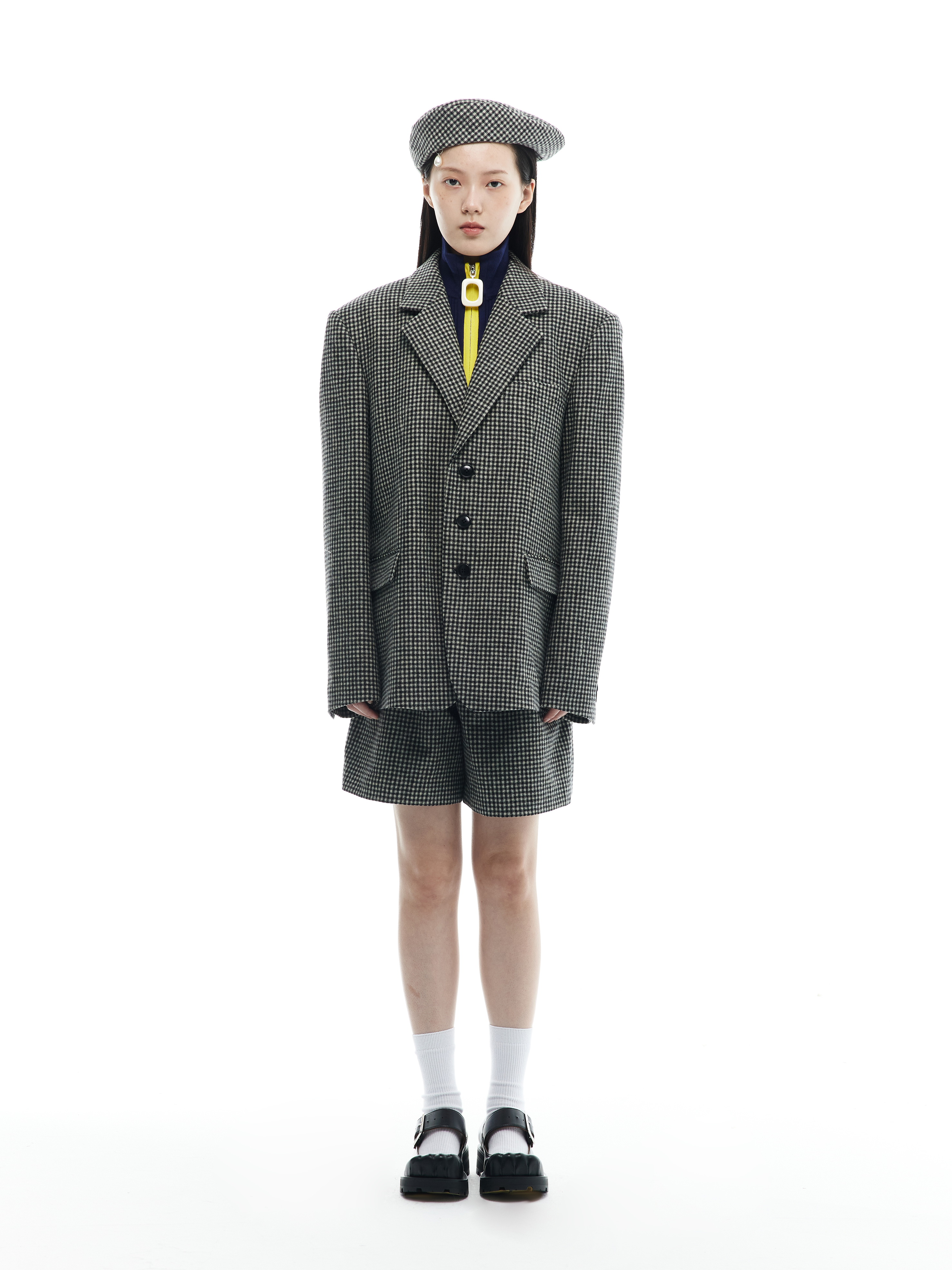 Wool Gingham Checked Single Tailoring Jacket