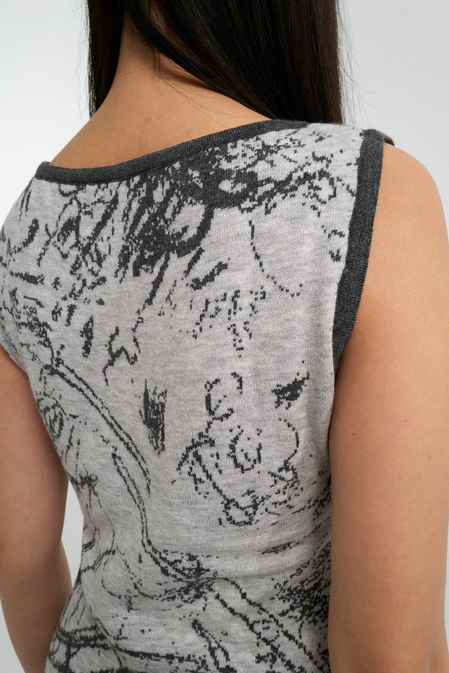 Silver Grey Drawings Knit Dress