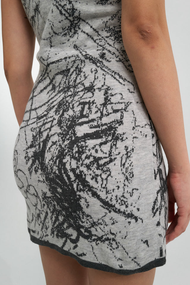 Silver Grey Drawings Knit Dress