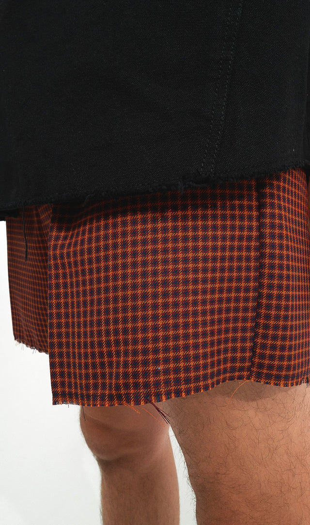 Paneled Wool Construction Check Pattern Red Shorts