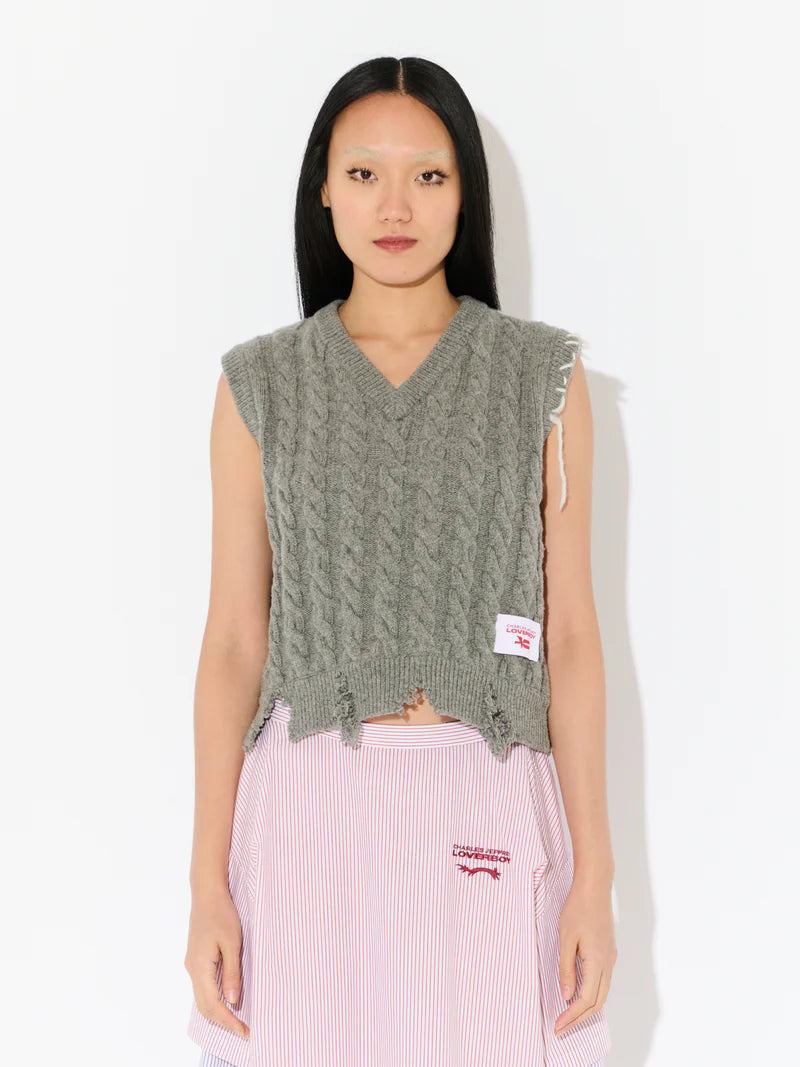 Label Cable Knitted Vest