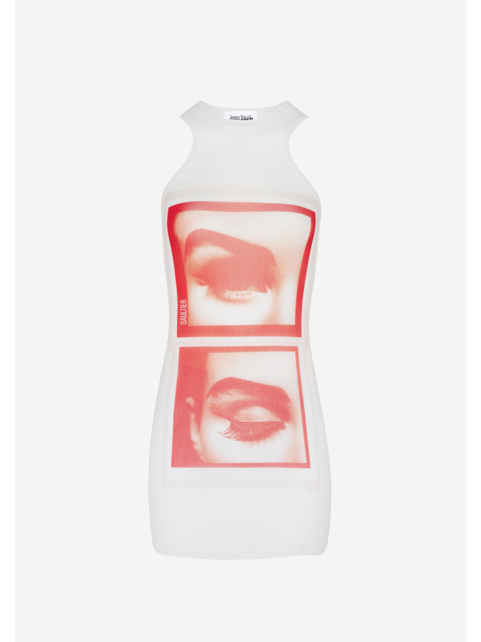 Mesh Tanktop Short Dress Printed "eyes" And "lips"