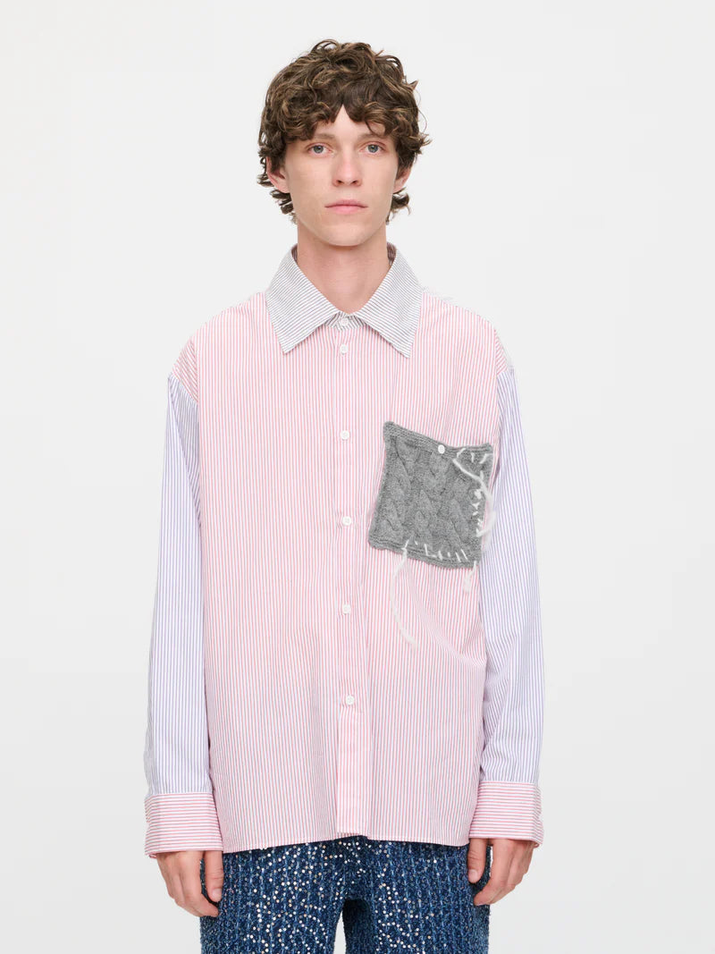 Oversized Long Sleeve Shirt With Knitted Patch