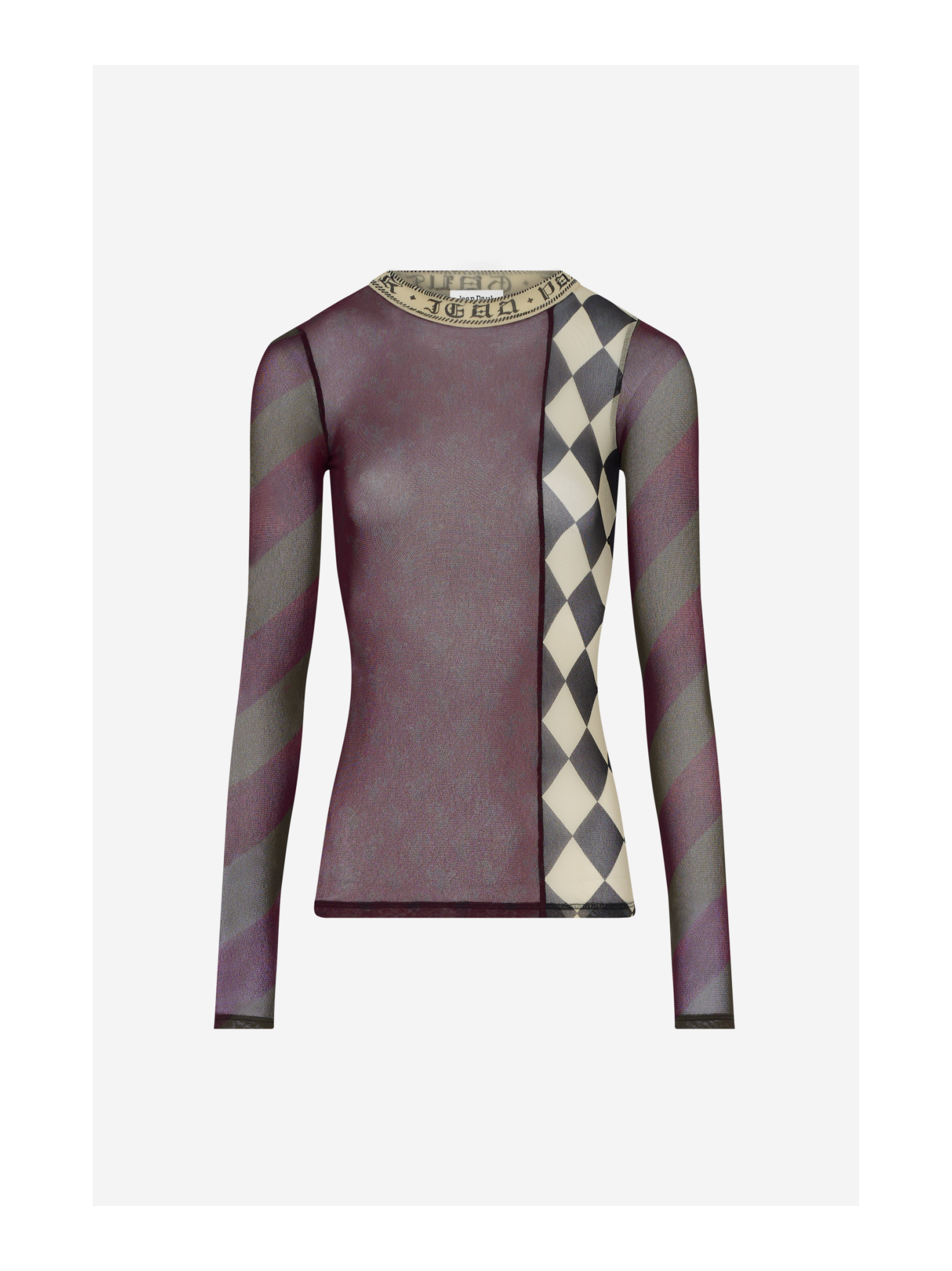 Mesh Long Sleeves Top With Patchworks In Printed Mesh