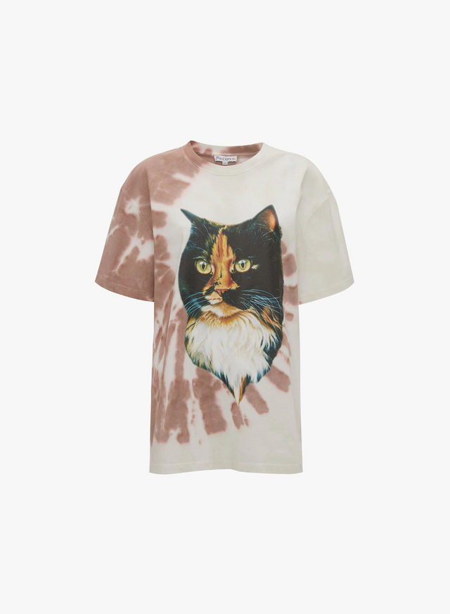 Tie Dye T-shirt With Cat Print