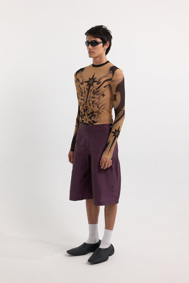 Tattoo Graphic Ls Mesh Tight Top