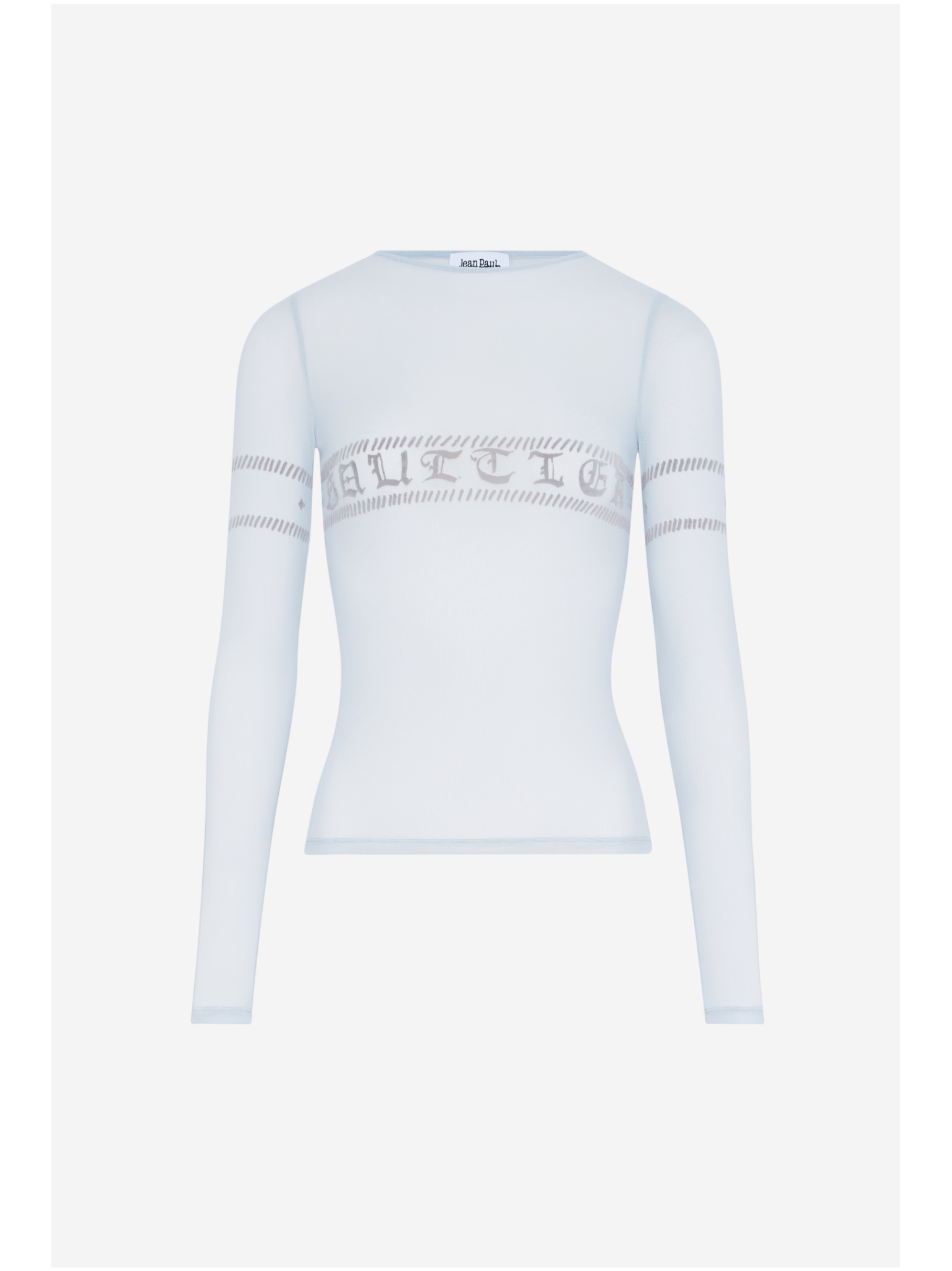 Mesh Crewneck Long Sleeves Top With "gaultier" Flock
