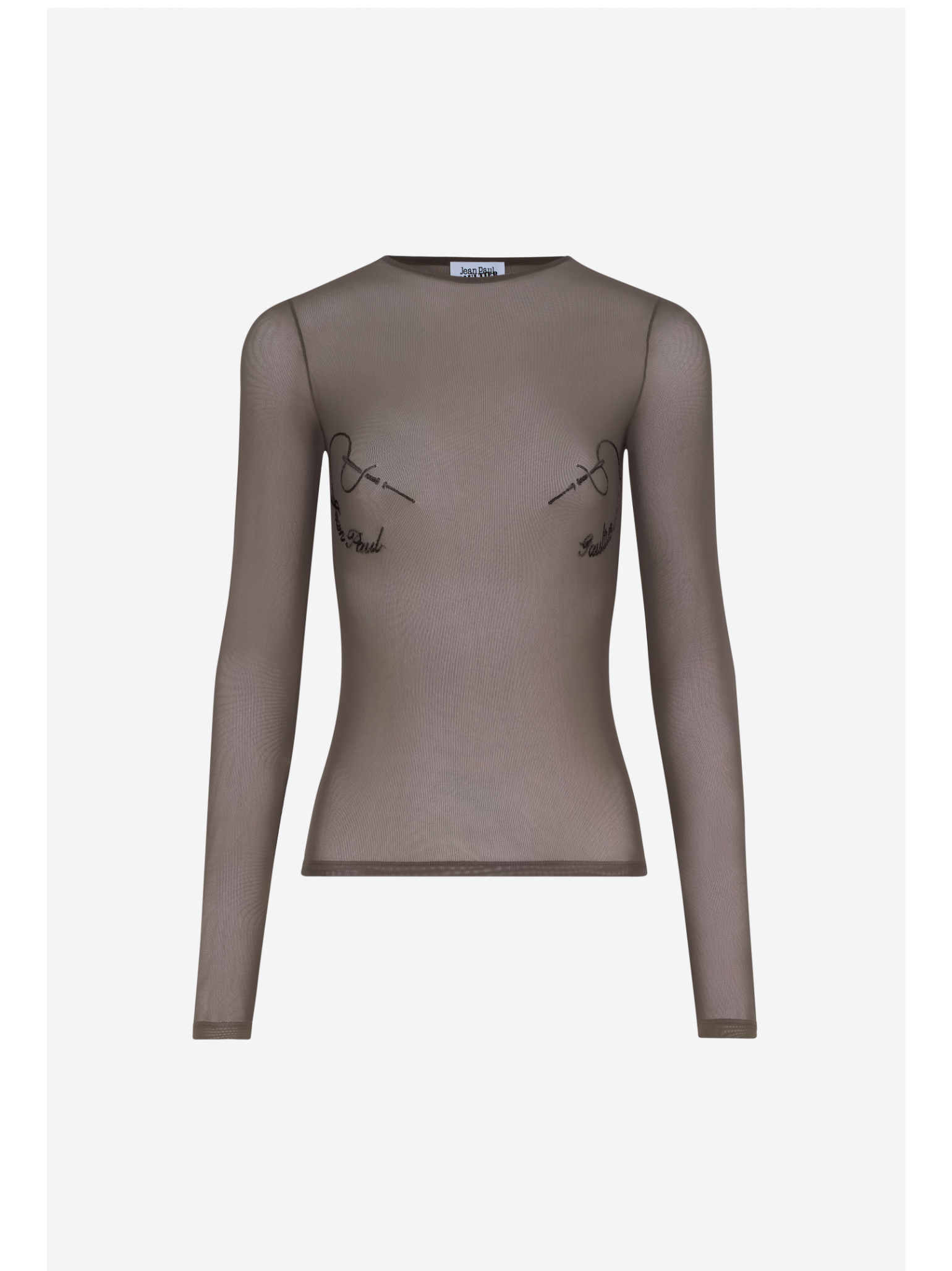 Mesh Crewneck Long Sleeves Top Embroidered "needles Jean Paul Gaultier"