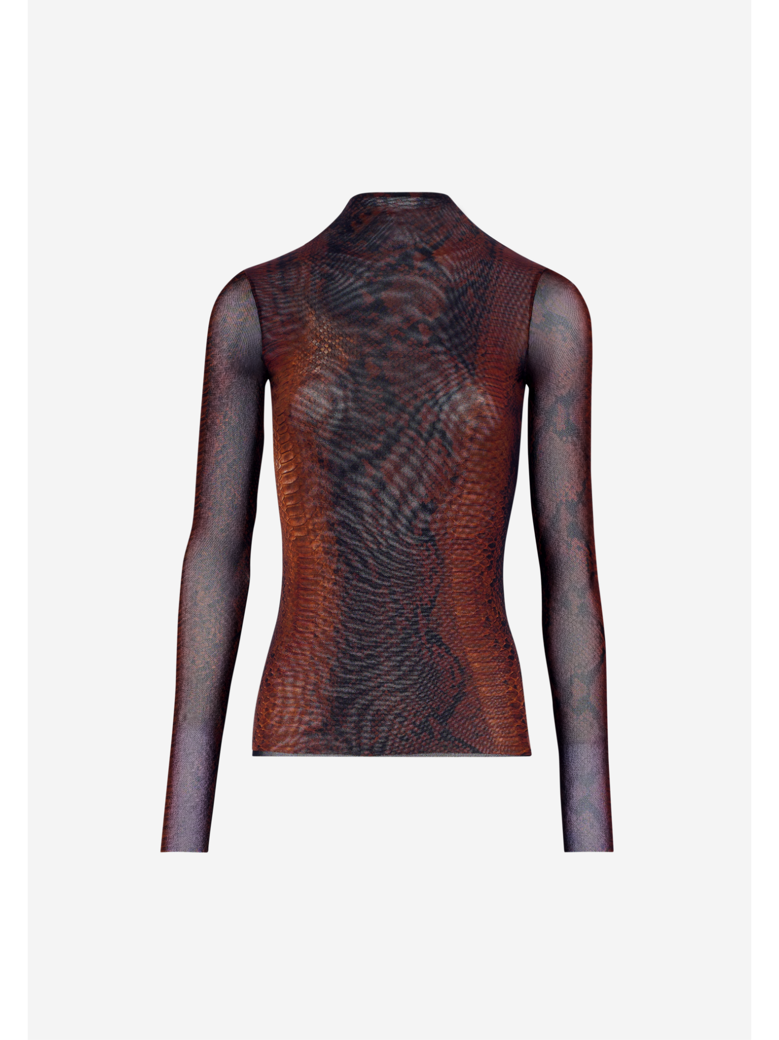 Mesh High Neck Long Sleeves Top Printed "python"