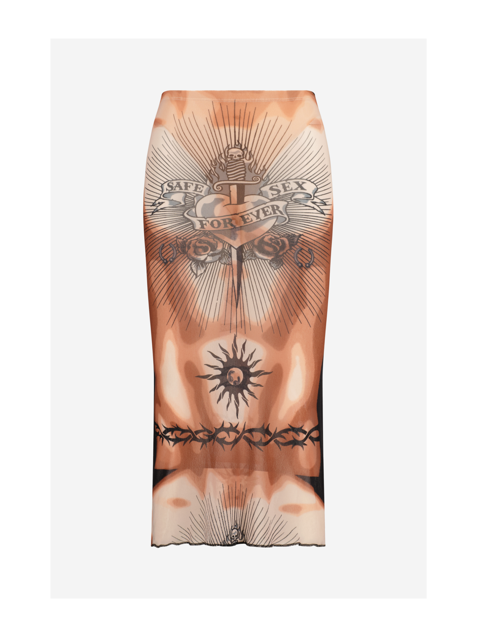 Midi Skirt Low Waist - Printed "safe Sex Tatoo"